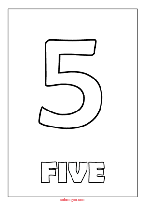 Printable Number 5 (Five) Coloring Page (PDF) for Kids