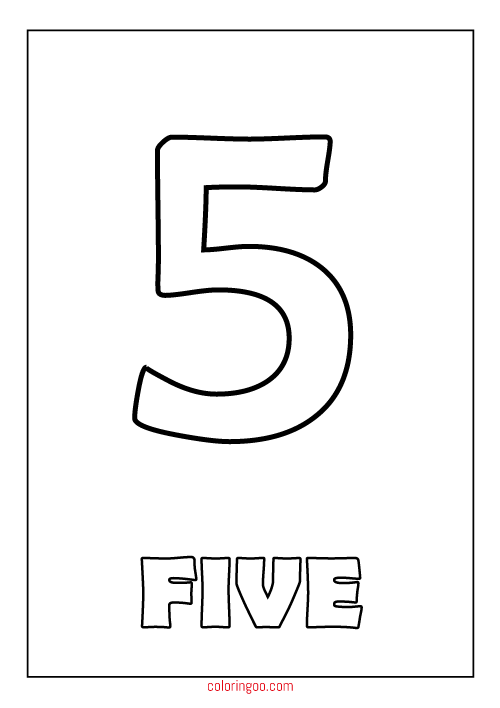 Printable Number 5 (Five) Coloring Page (PDF) for Kids