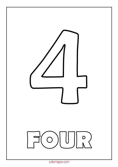 Printable Number 4 (Four) Coloring Page (PDF) for Kids