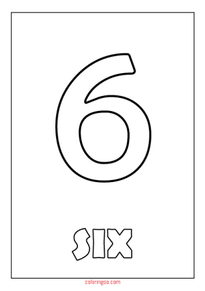 Printable Number 6 (Six) Coloring Page (PDF) for Kids