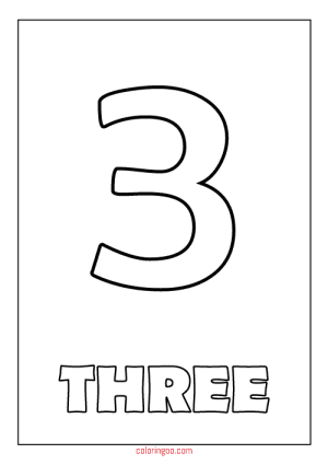 Printable Number 3 (Three) Coloring Page (PDF) for Kids