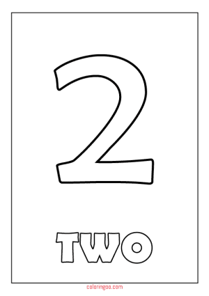 Printable Number 2 (Two) Coloring Page (PDF) for Kids