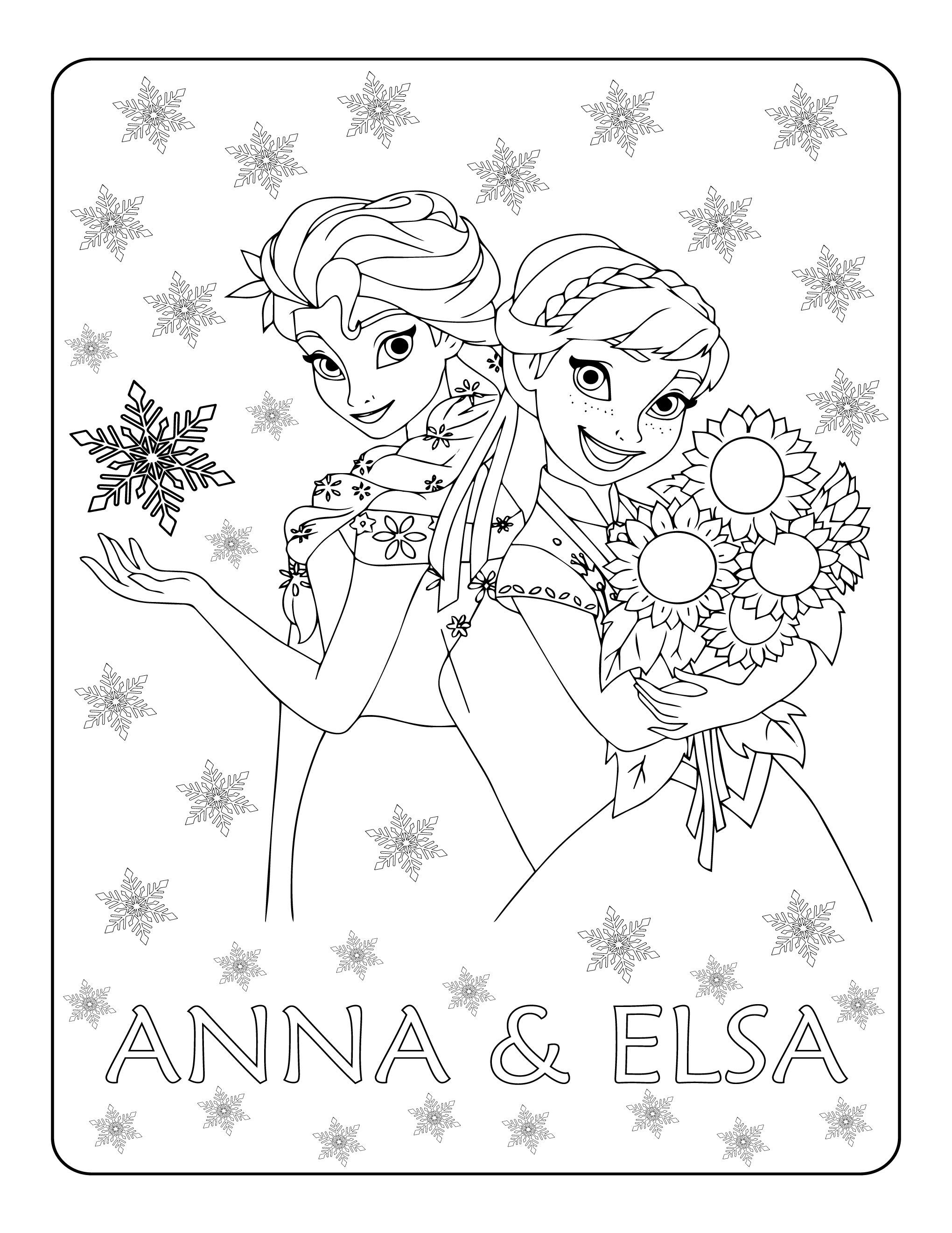 Pritable Frozen 2 Anna & Elsa Coloring Page