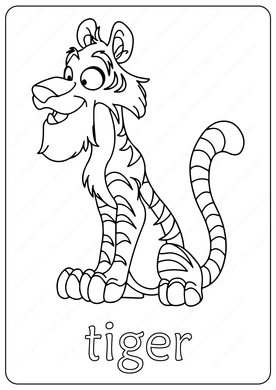 Free Printable Tiger Outline Coloring Page