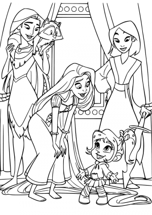 Vanellope and Disney Princess Coloring Pages e1580587422404