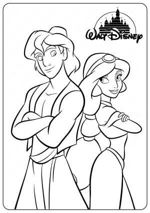 Printable Aladdin and Jasmine PDF Coloring Pages
