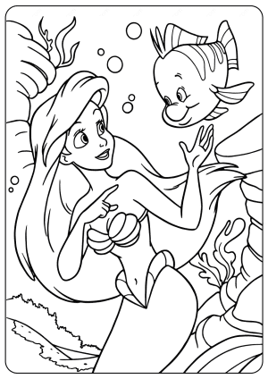 printable ariel and flounder coloring page