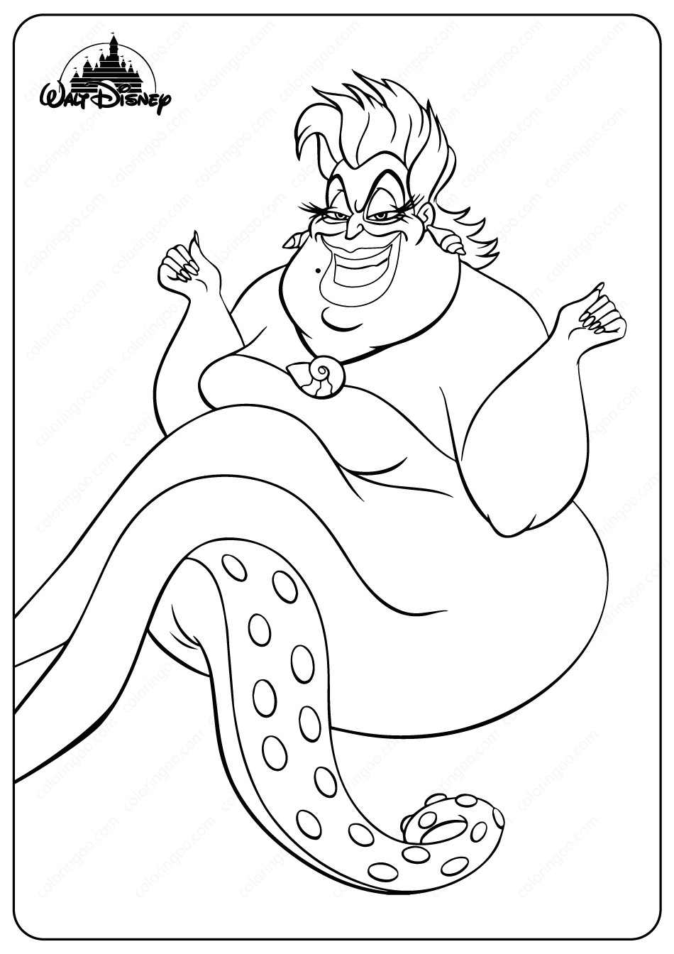 printable disney sea witch ursula coloring pages
