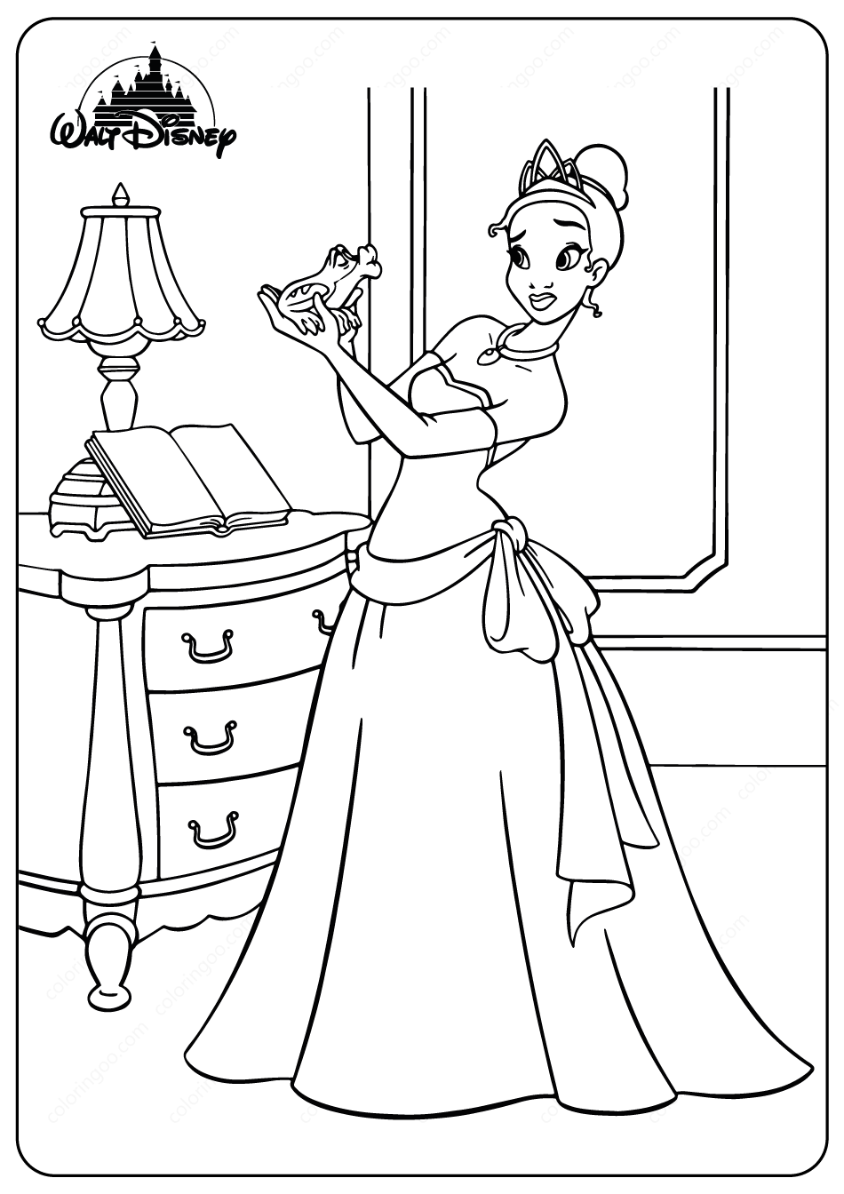 printable tiana and the frog coloring pages