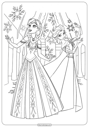 Disney Frozen Anna and Elsa Coloring Page