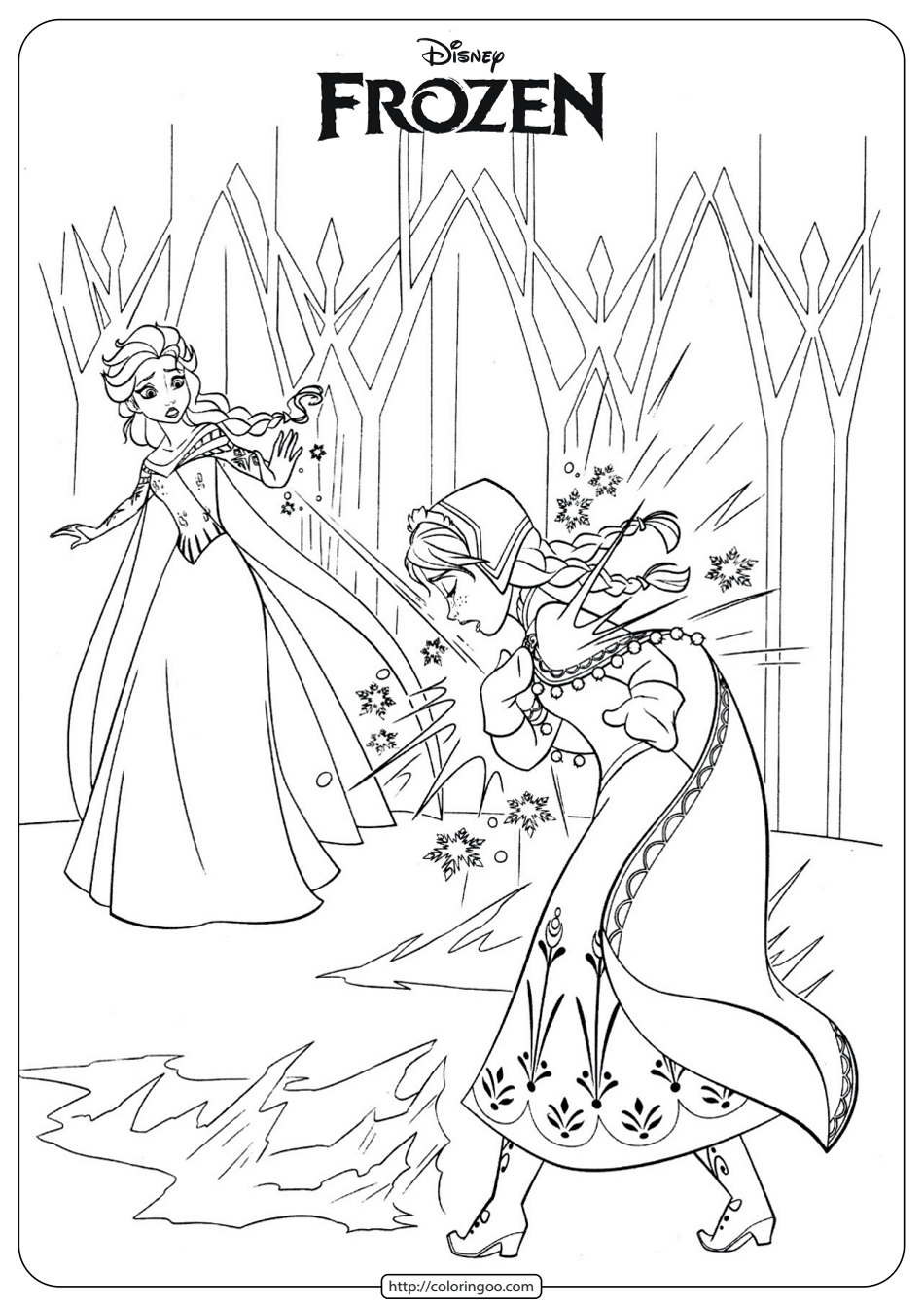 Printable Frozen Elsa and Anna Coloring Page