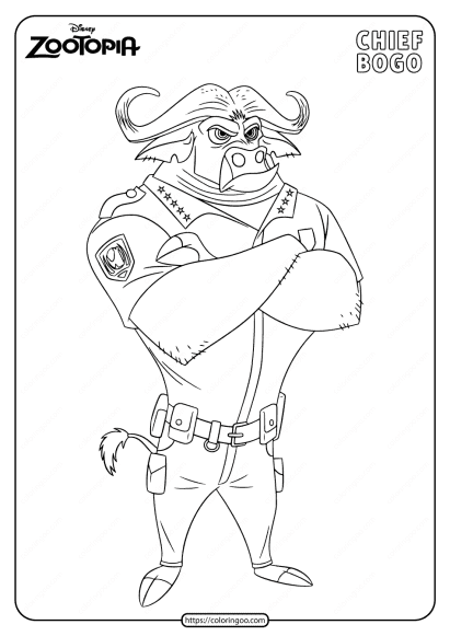 Printable Disney Zootopia Chief Bogo Coloring Page