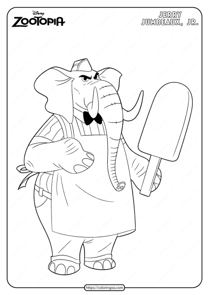 Printable Disney Zootopia Jerry Coloring Page