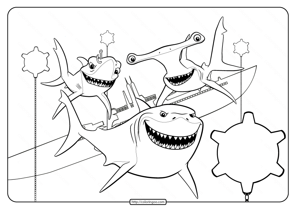 Printable Finding Nemo Shark Pdf Coloring Page