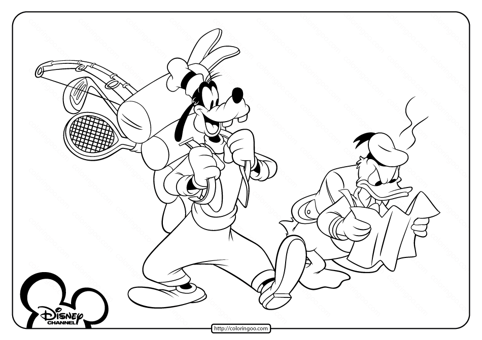 disney donald and goofy camping coloring page