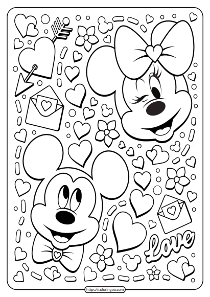 mickey minnie mouse valentine coloring page