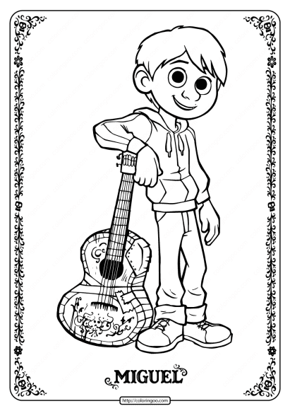 printable disney coco miguel coloring pages