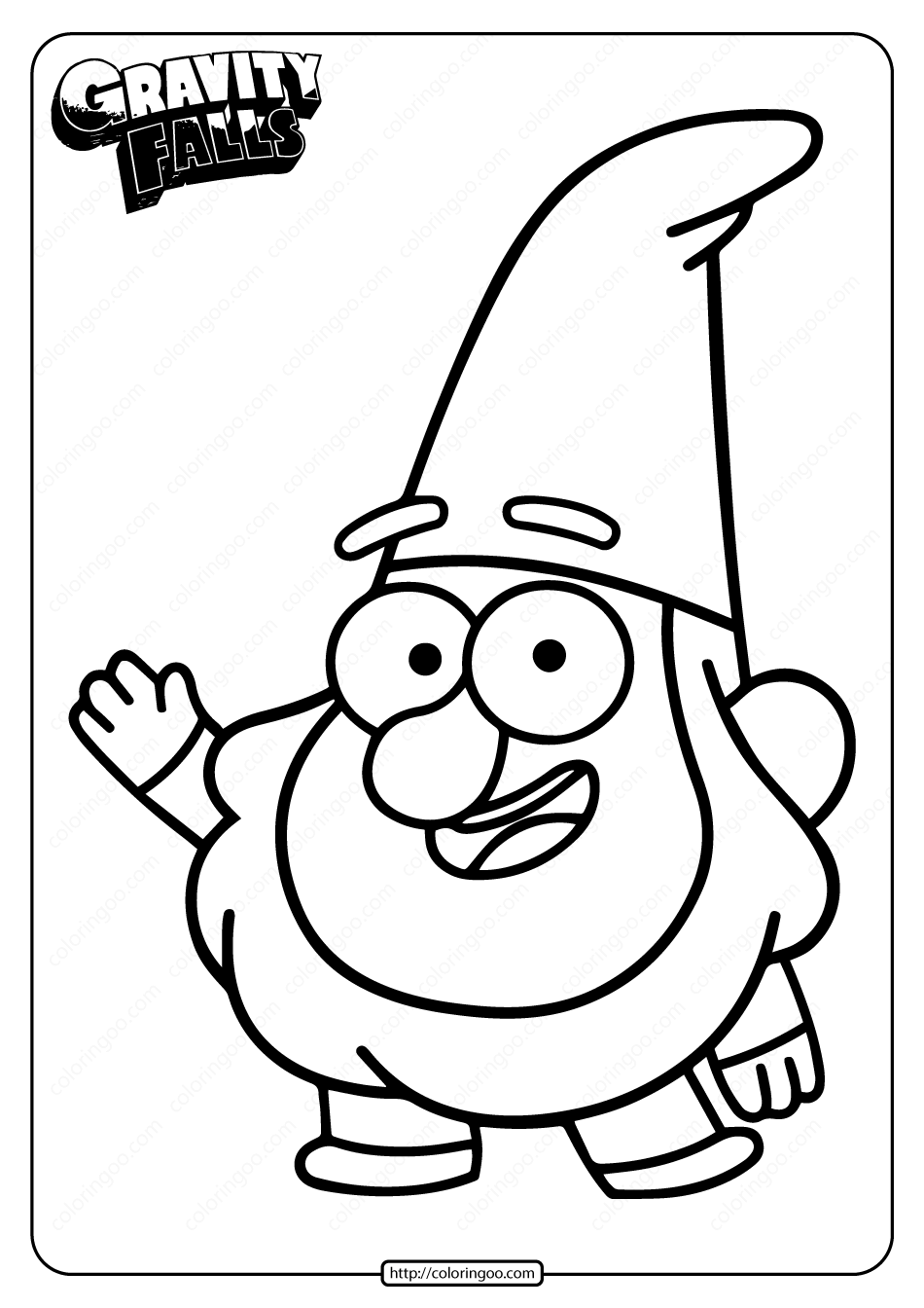 Gravity Falls Friendly Gnome Jeff Coloring Page