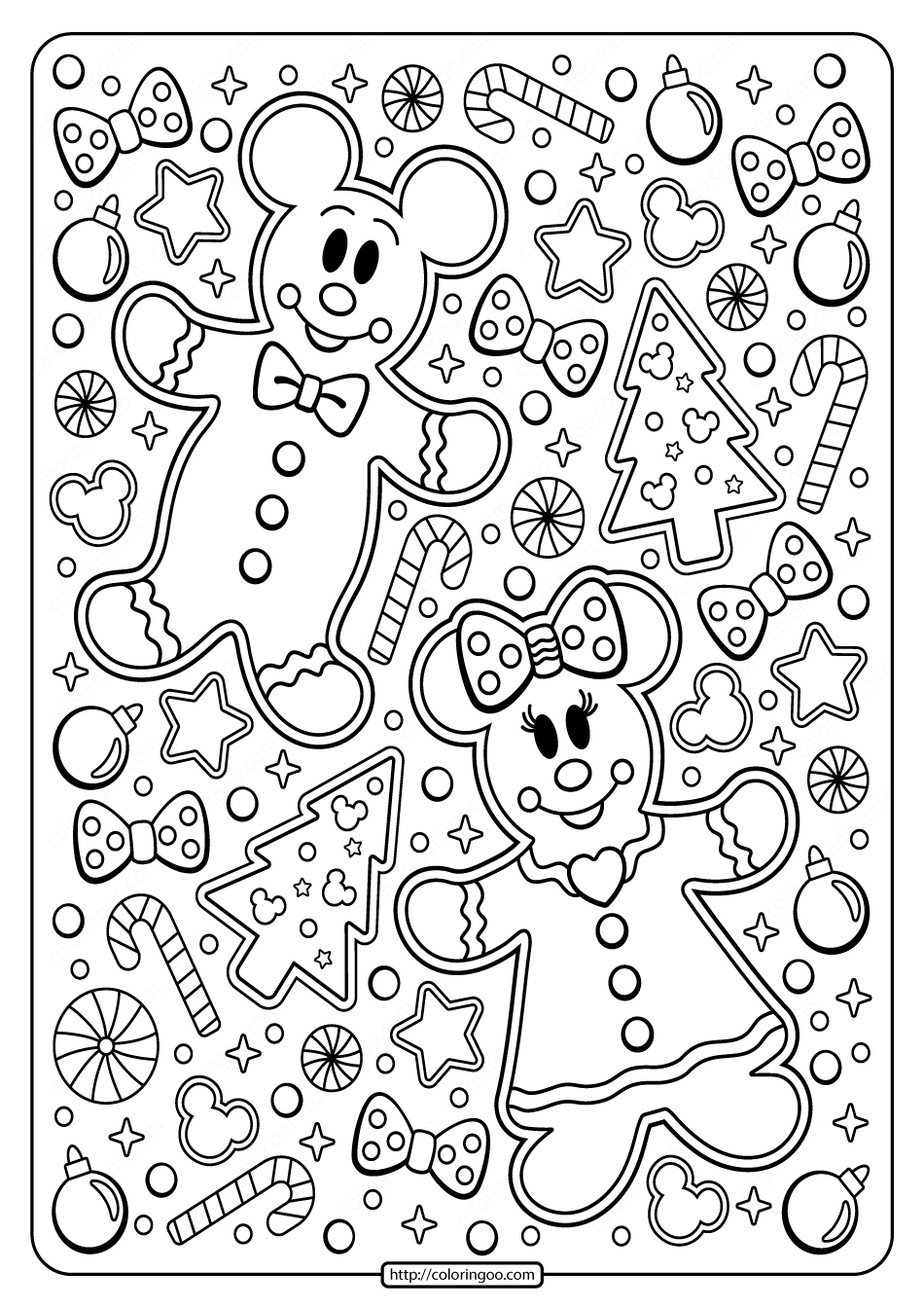 Printable Mickey – Minnie Mouse Holiday Coloring Page