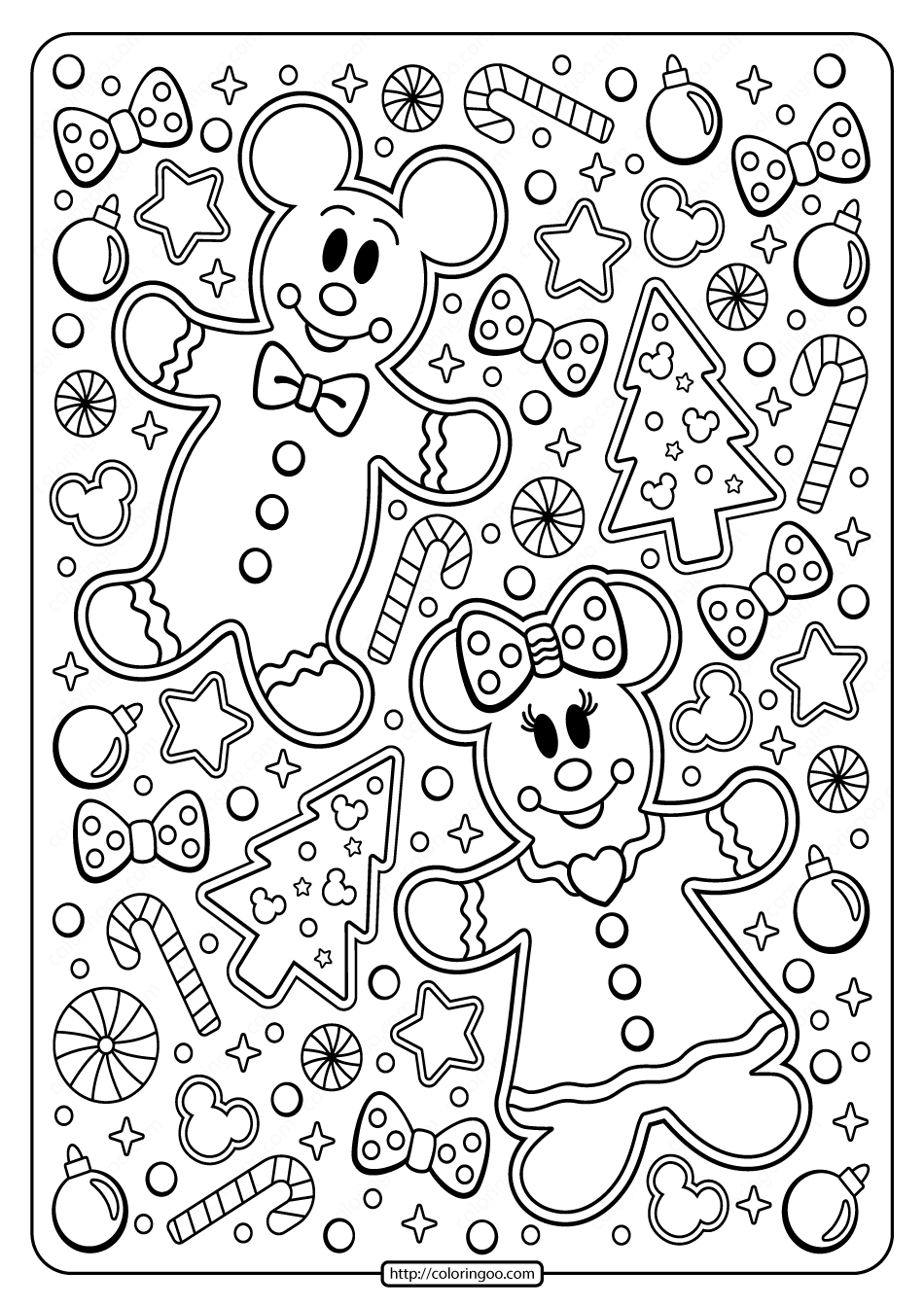 Download Printable Mickey - Minnie Mouse Holiday Coloring Page