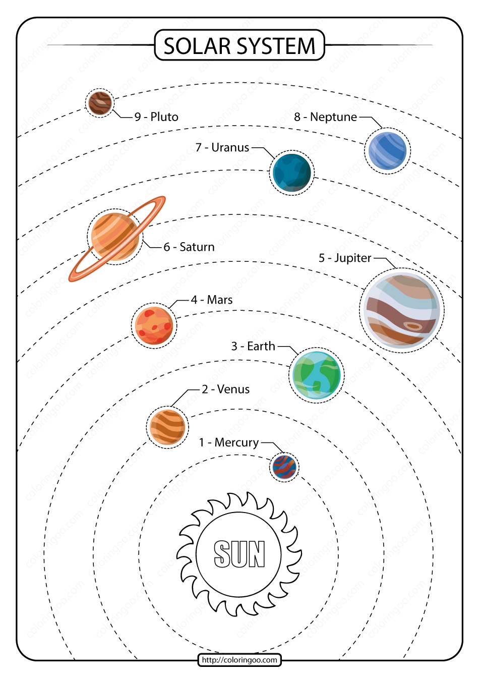 Printable Solar System Colored PDF Worksheet