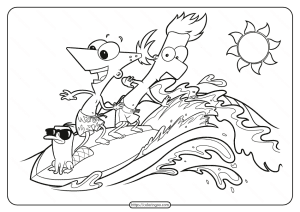 Phineas and Ferb Surfs Up Coloring Page