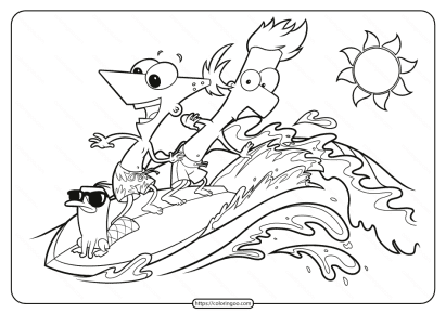 Phineas and Ferb Surfs Up Coloring Page