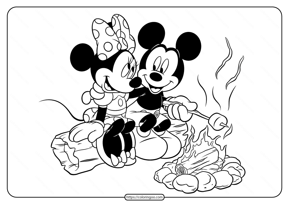 Disney Mickey and Minnie Campfire Coloring Page