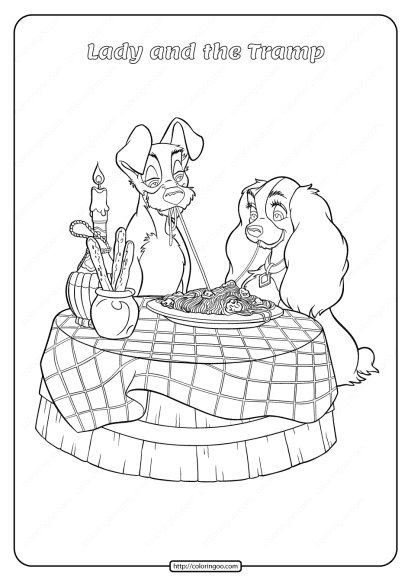 Printable Lady and the Tramp Coloring Page 01