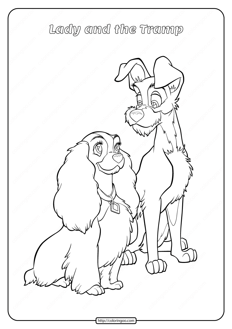 Printable Lady and the Tramp Coloring Page 07