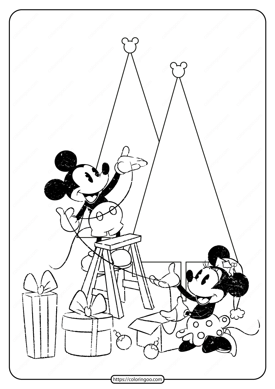 Printable Mickey and Minnie Christmas Coloring Page