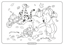 Winnie the Pooh and Friends Fall Coloring Page
