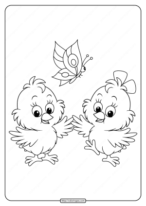 Baby Chick And a Butterfly Pdf Coloring Page