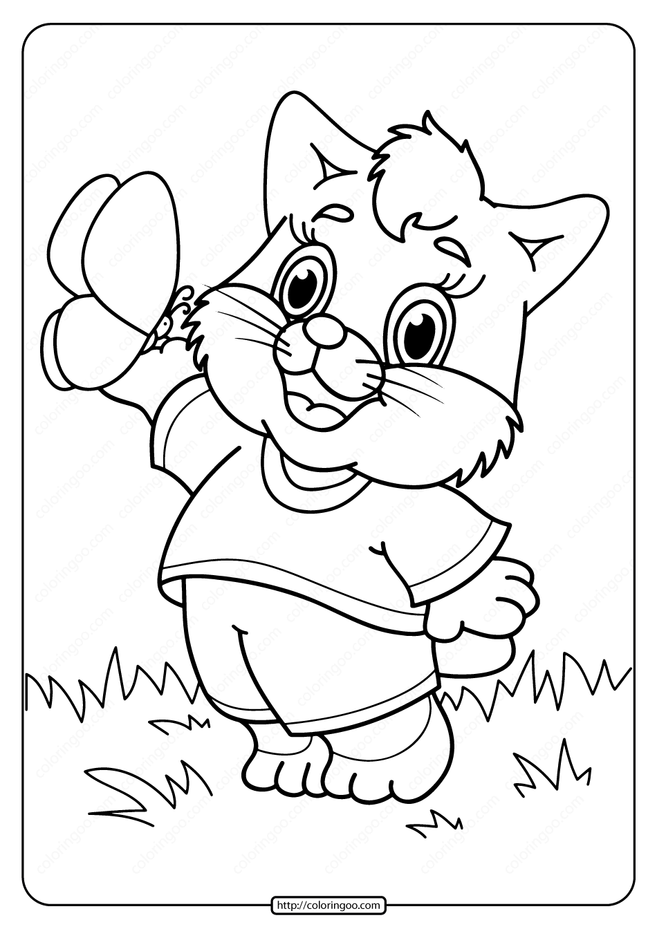 printable cat with butterfly pdf coloring page