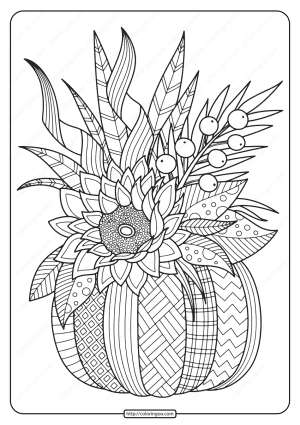 Printable Fall Pumpkin with Flower Coloring Page