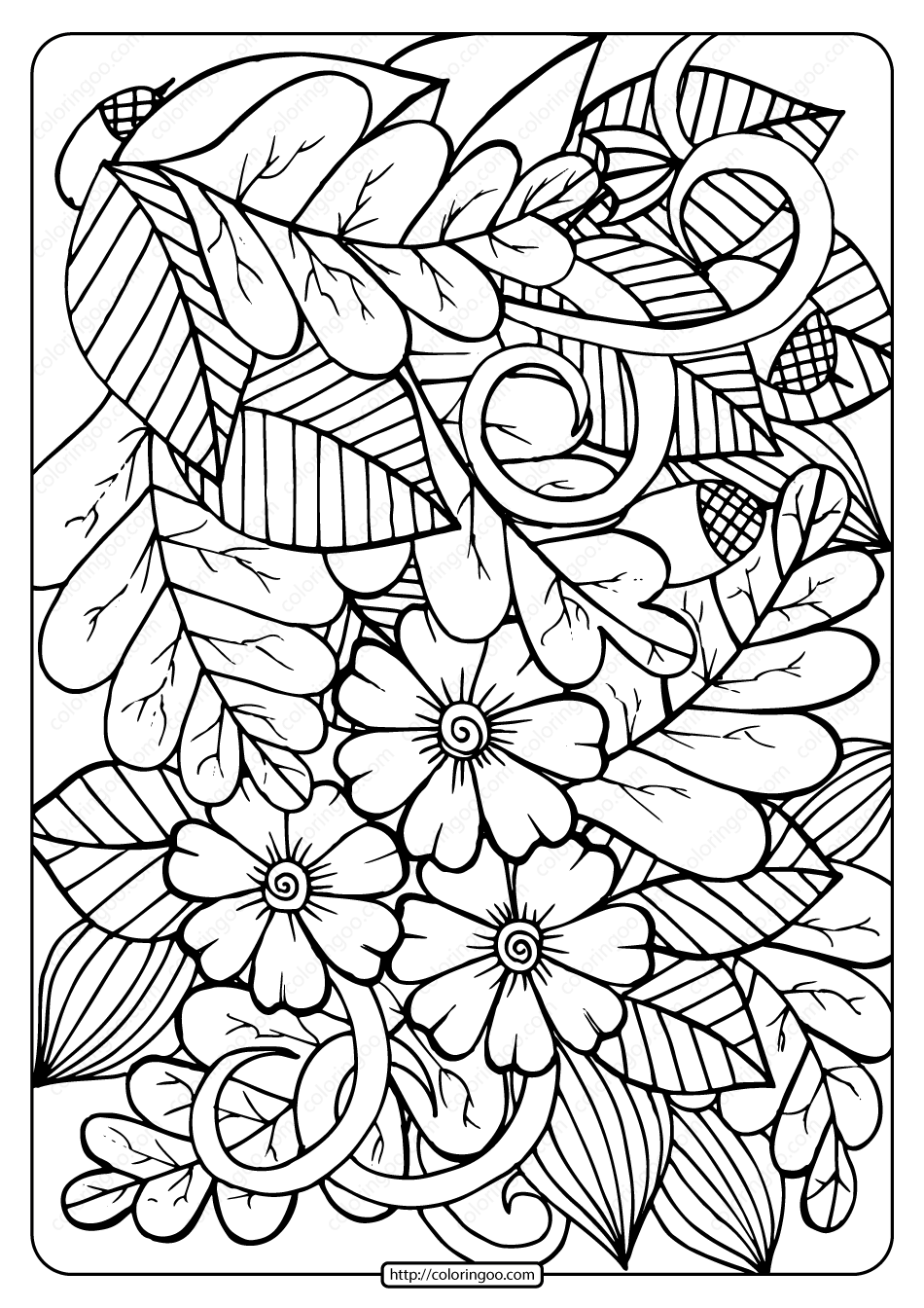 printable leaves and acorns coloring page