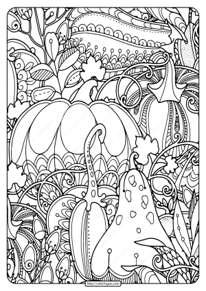 Printable Pumpkins Berries and Leaves Coloring Page