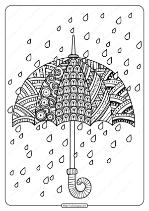 Printable Rain Drops with Umbrella Coloring Page