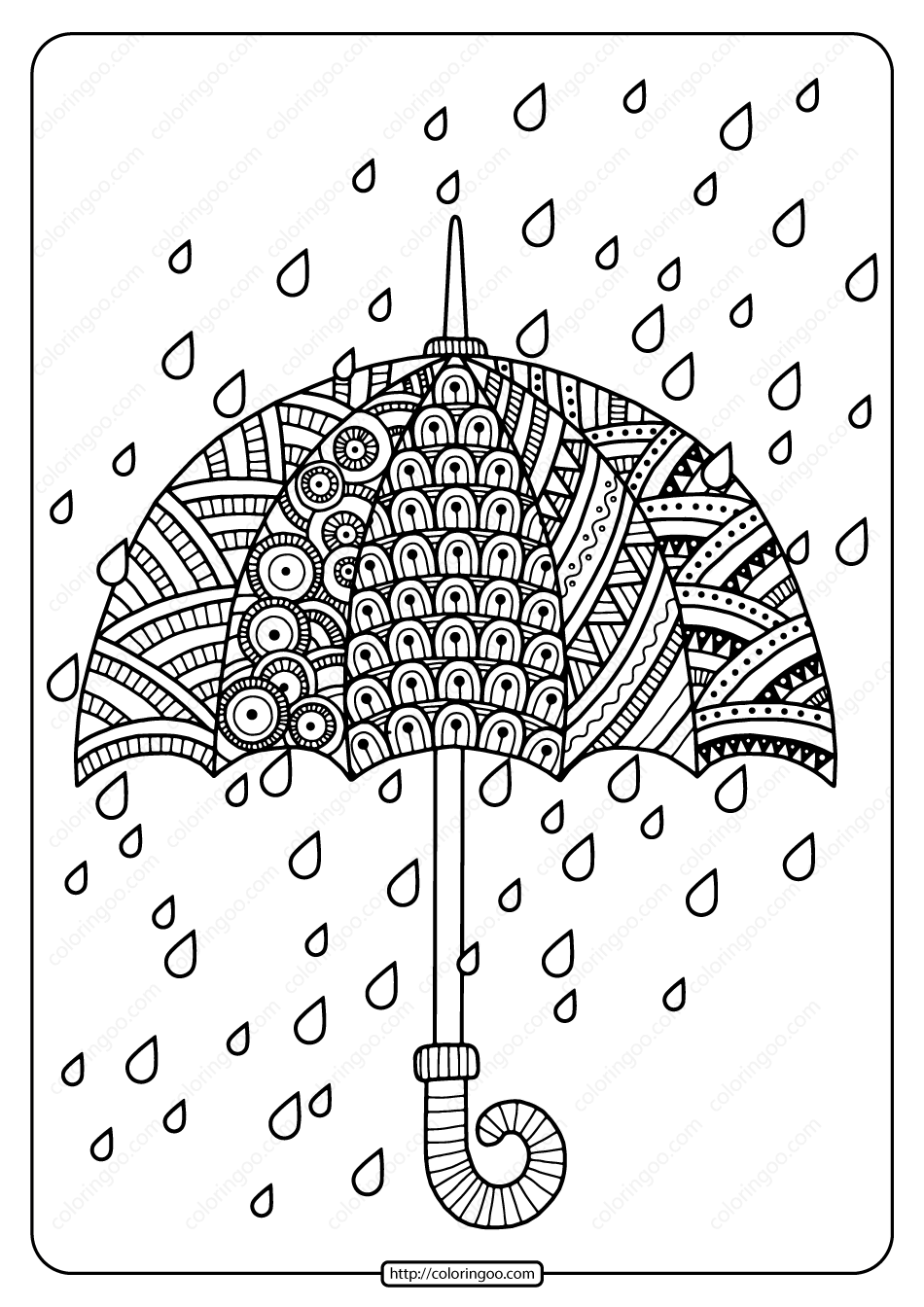 Printable Rain Drops With Umbrella Coloring Page