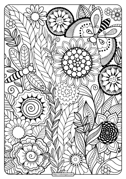 printable summer flowers pdf coloring page