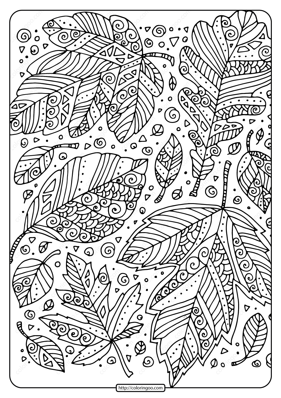 printable zentangle leaves coloring page book