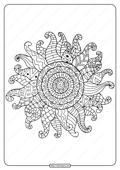 printable zentangle sun pdf coloring page