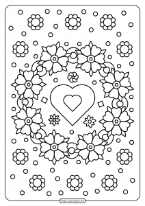 spring flower wreath with heart coloring page