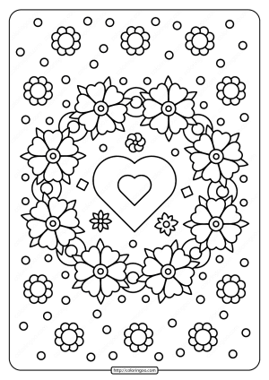 Spring Flower Wreath with Heart Coloring Page