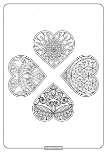 Free Printable 4 Hearts Mandala Pdf Coloring Page