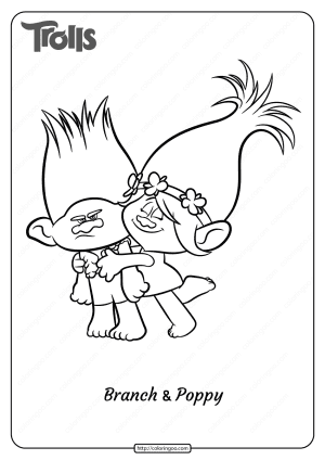 Printable Trolls Branch and Poppy Pdf Coloring Page