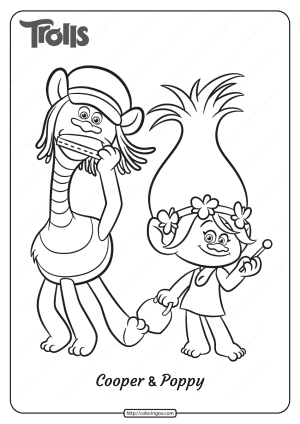 Printable Trolls Cooper and Poppy Coloring Page