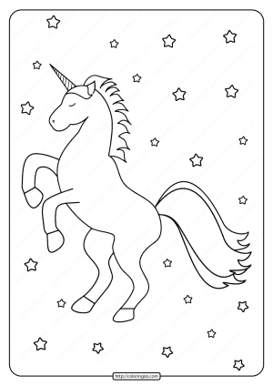Printable Cute Unicorn with Stars Coloring Page