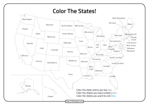 Printable Geography Color The States in U.S Worksheet