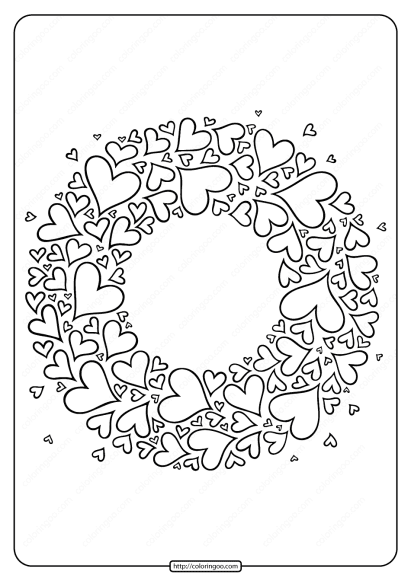 free printable heart wreath pdf coloring page